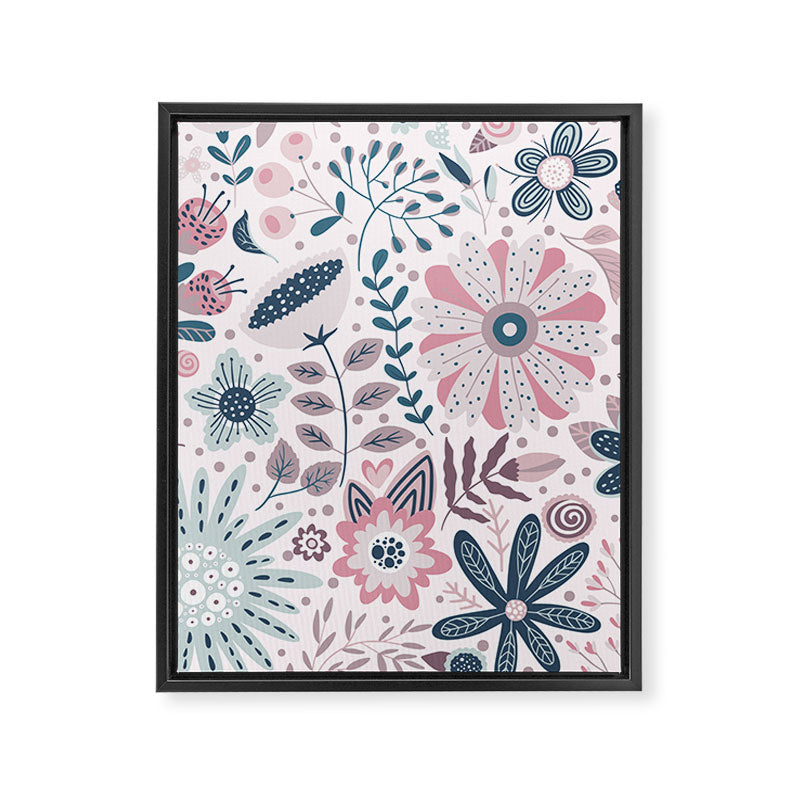 Whimsical Playful Flower Garden, Floral Prints Pink and Teal Framed Canvas Print Gallery Image 8