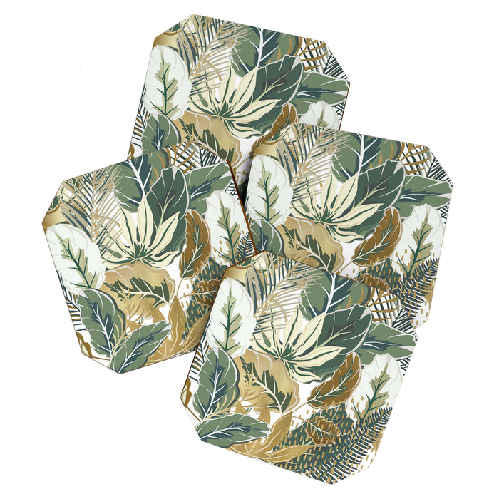 Wild Tropical Prints, Green and Gold Coaster Gallery Image 1