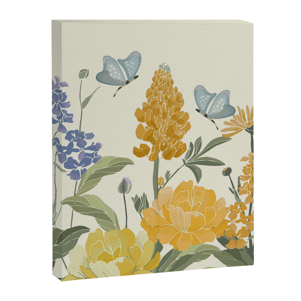 Wildflowers and Butterflies, Floral Prints, Yellow and Blue Canvas Print Gallery Image 8