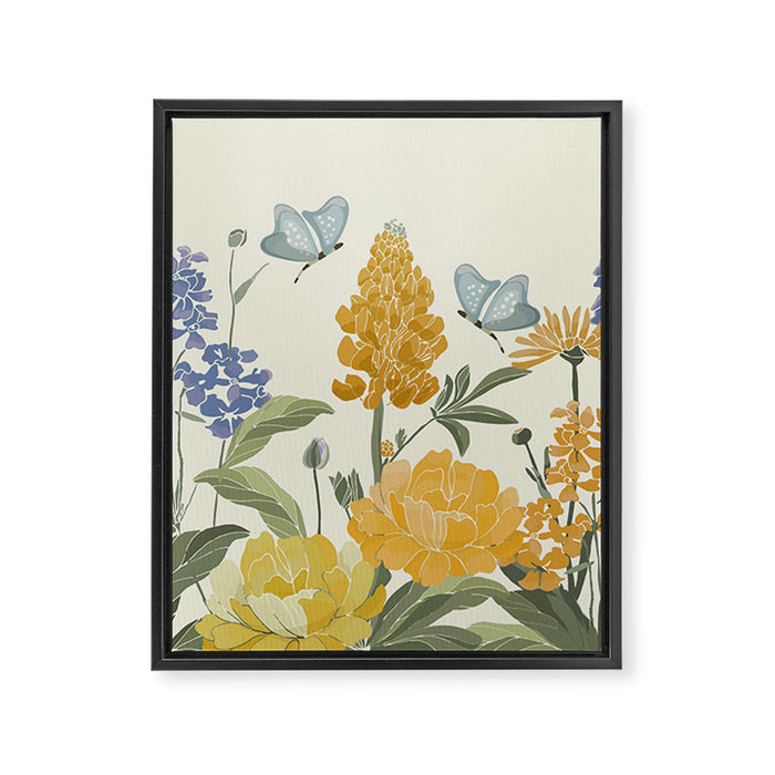 Wildflowers and Butterflies, Floral Prints, Yellow and Blue Framed Canvas Print Gallery Image 1