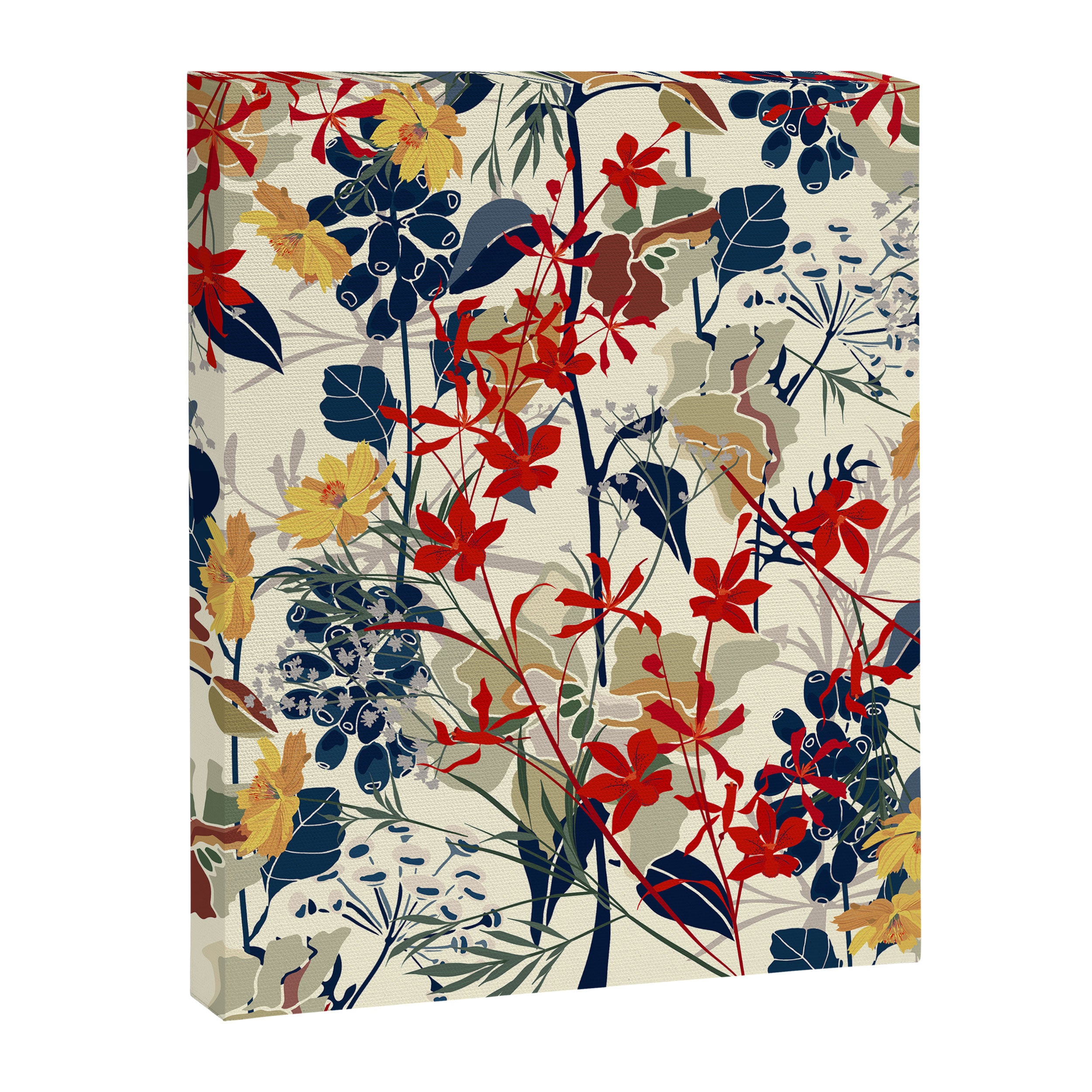 Wildflowers, Floral Prints, Red, Navy, Yellow Canvas Print Gallery Image 8