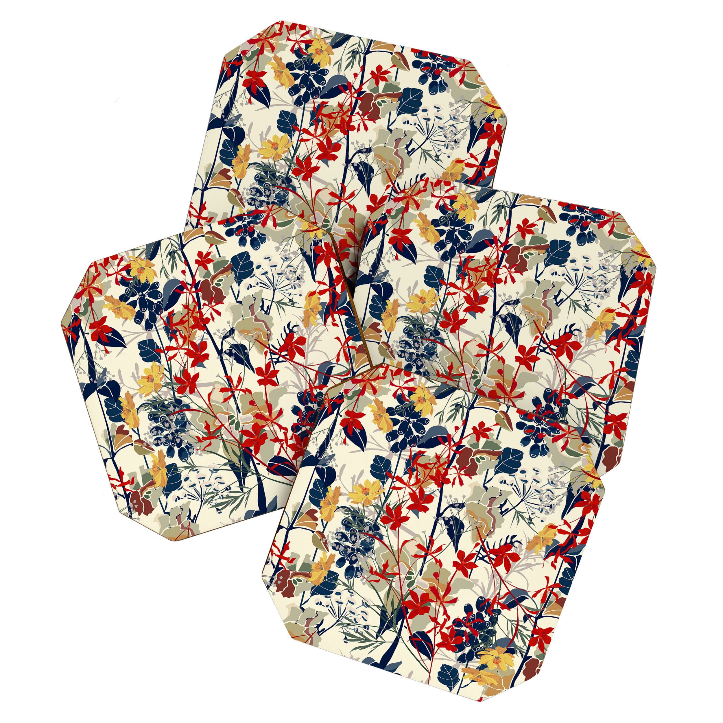 Wildflowers, Floral Prints, Red, Navy, Yellow Coaster Gallery Image 1