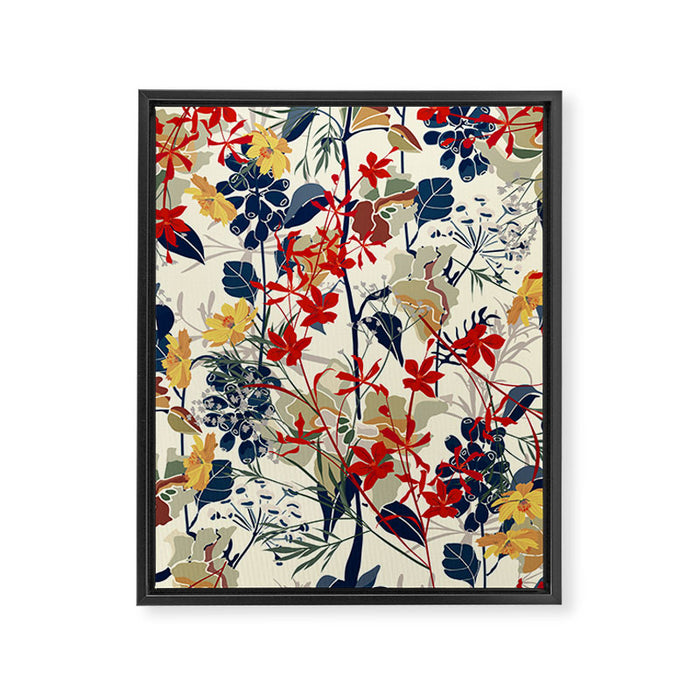 Wildflowers, Floral Prints, Red, Navy, Yellow Framed Canvas Print Gallery Image 1