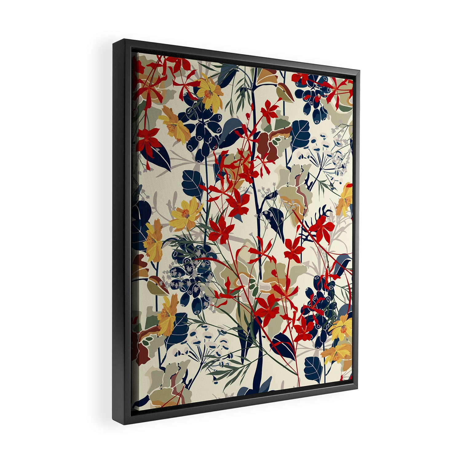 Wildflowers, Floral Prints, Red, Navy, Yellow Framed Canvas Print Gallery Image 2