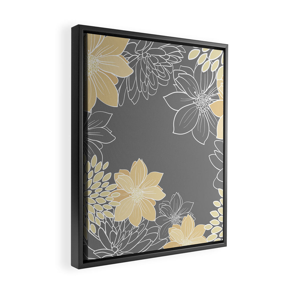 Yellow and Grey Floral Framed Canvas Print Gallery Image 2