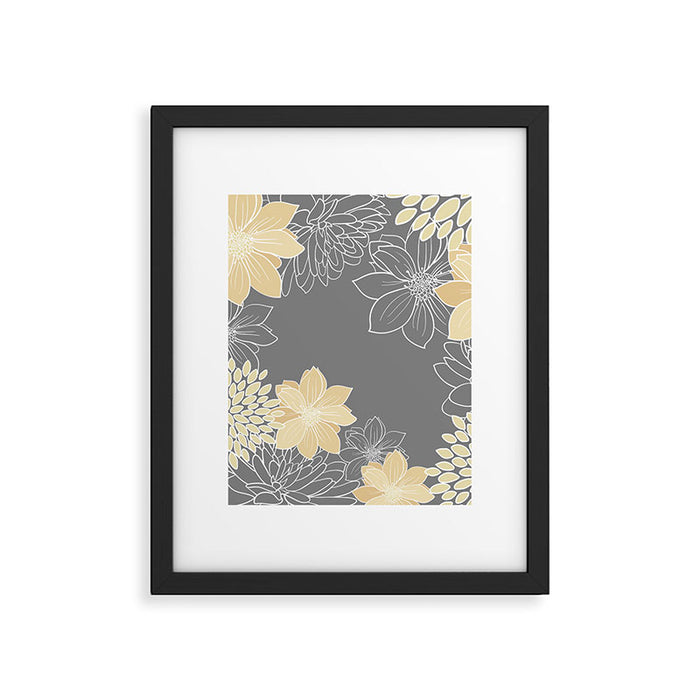 Yellow and Grey Floral Framed Art Print Gallery Image 1