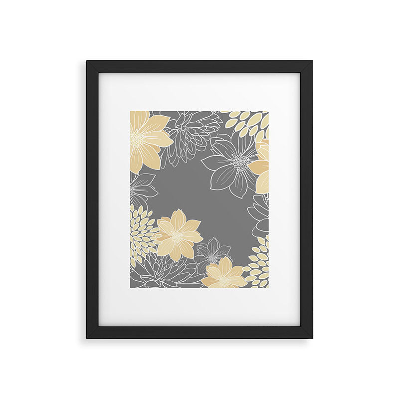Yellow and Grey Floral Framed Art Print Gallery Image 6