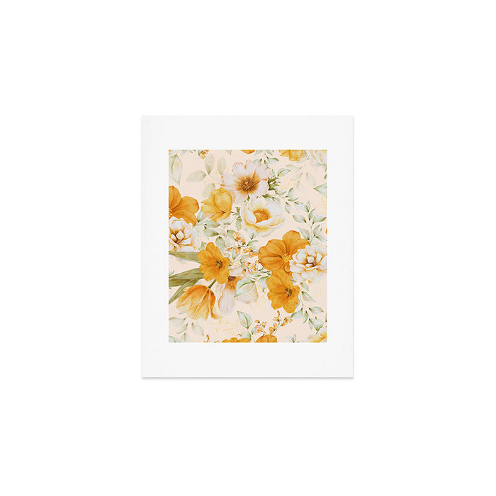 Yellow Florals with Painted Speckles on Cream Art Print Gallery Image 1
