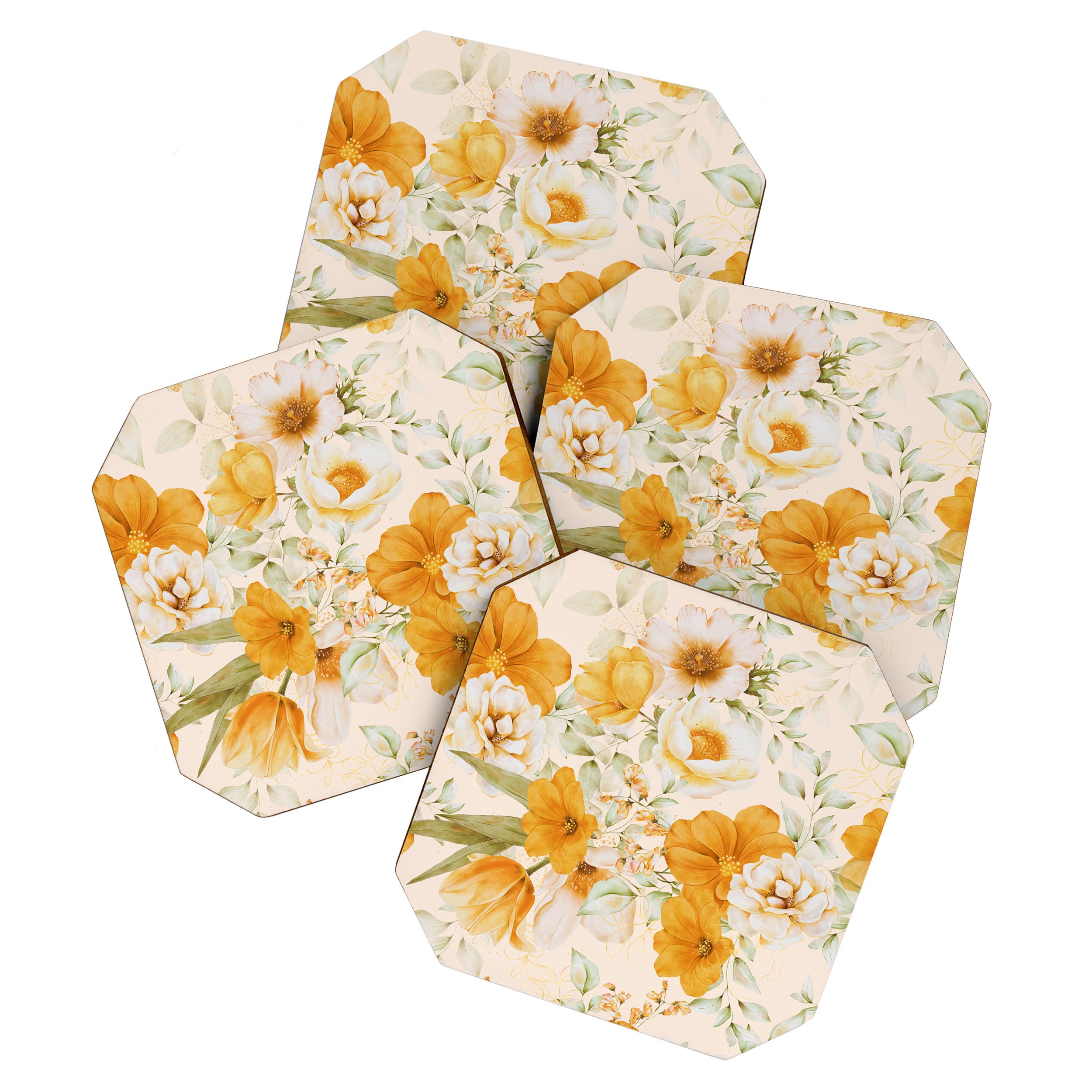 Yellow Florals with Painted Speckles on Cream Coaster Gallery Image 1
