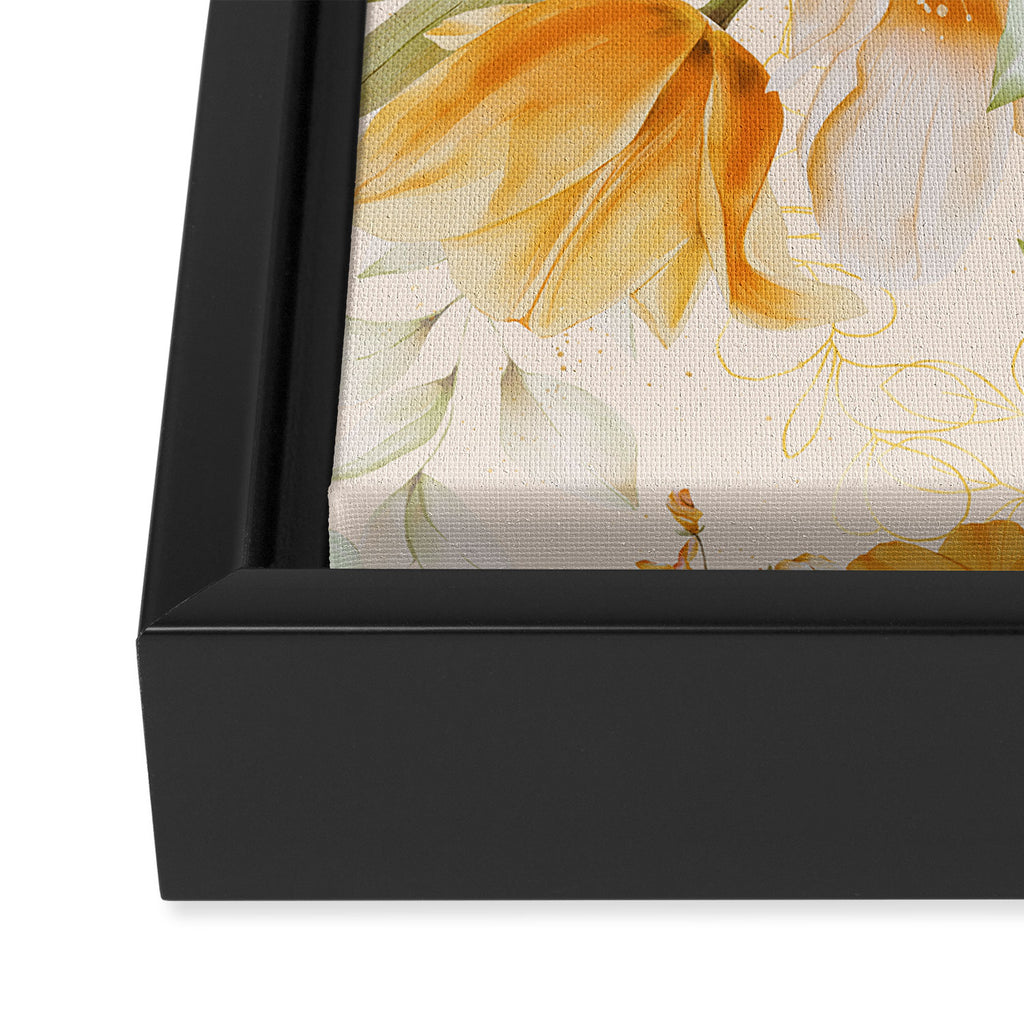 Yellow Florals with Painted Speckles on Cream Framed Canvas Print Gallery Image 3