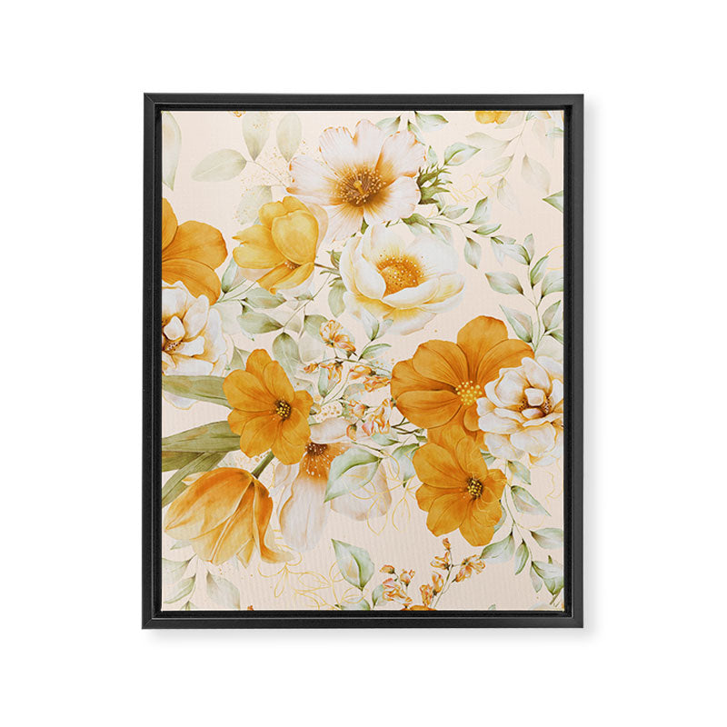 Yellow Florals with Painted Speckles on Cream Framed Canvas Print Gallery Image 8