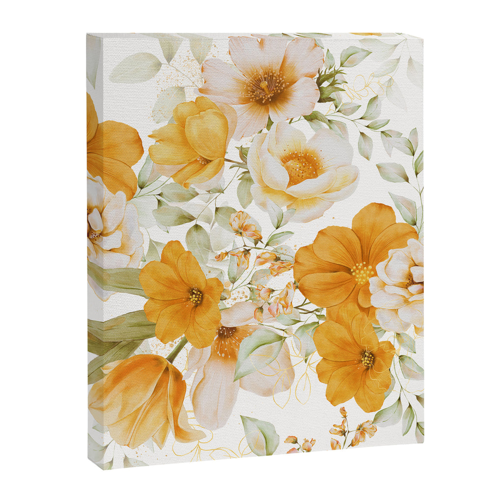 Yellow Florals with Painted Speckles on White Canvas Print Gallery Image 8
