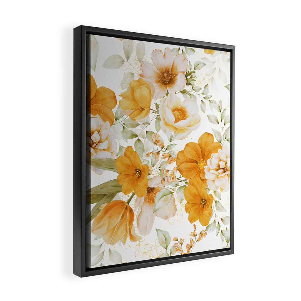 Yellow Florals with Painted Speckles on White Framed Canvas Print Gallery Image 2