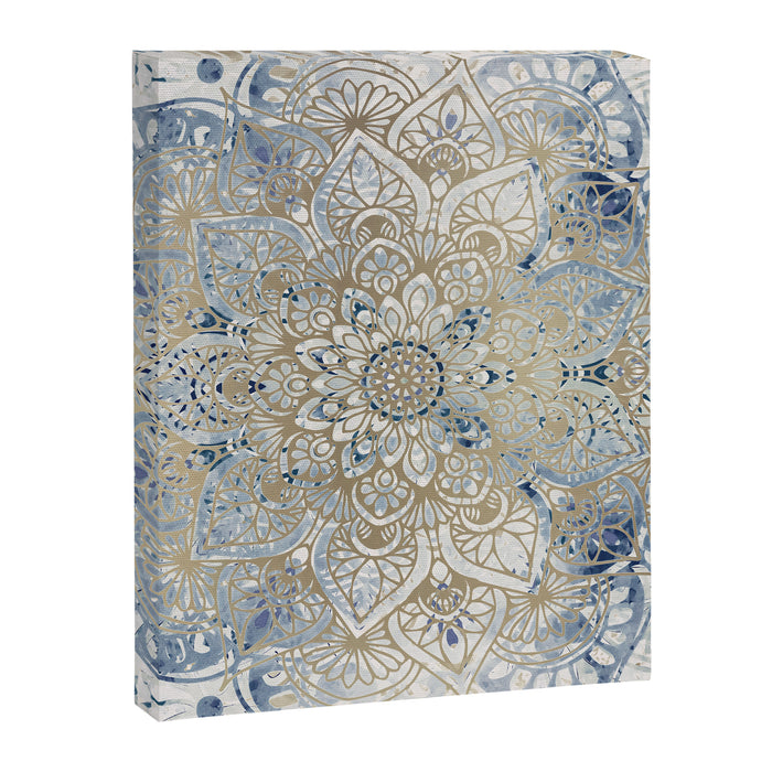 Yoga, Mandala, Blue and Gold Canvas Print Gallery Image 1