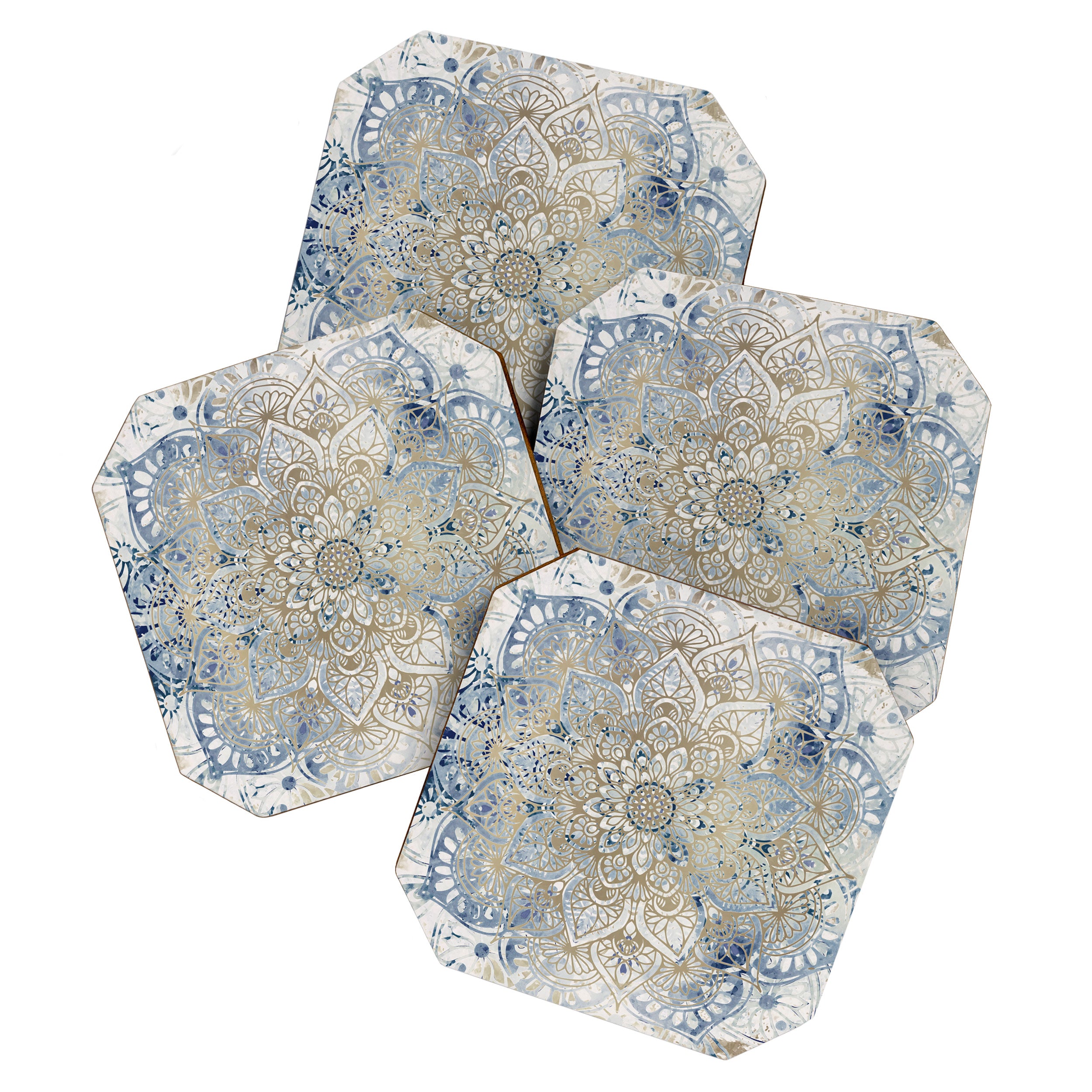 Yoga, Mandala, Blue and Gold Coaster Gallery Image 1