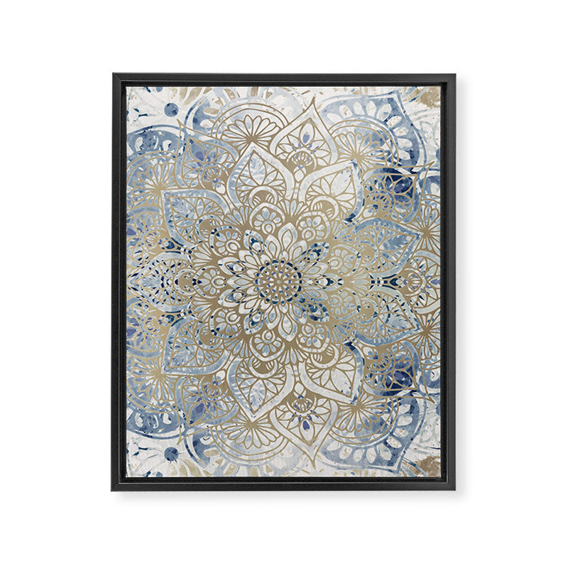 Yoga, Mandala, Blue and Gold Framed Canvas Print Gallery Image 8