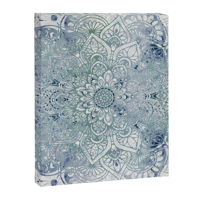 Yoga, Mandala, Green and Blue, Wall Art Boho Canvas Print Gallery Image 1