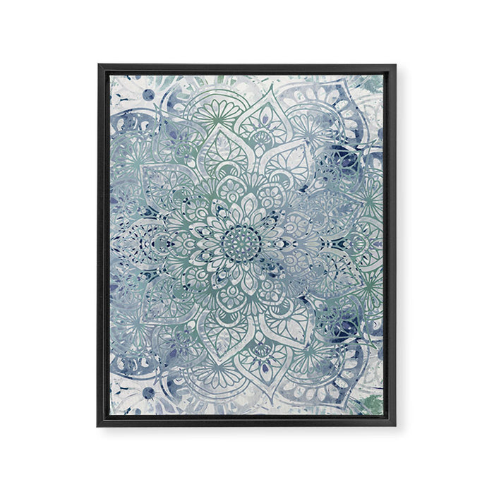 Yoga, Mandala, Green and Blue, Wall Art Boho Framed Canvas Print Gallery Image 1