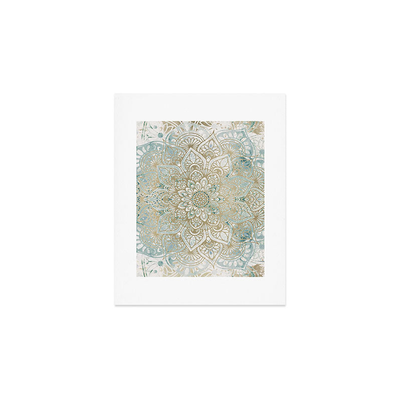 Yoga, Mandala, Teal and Gold, Wall Art Boho Art Print Gallery Image 1