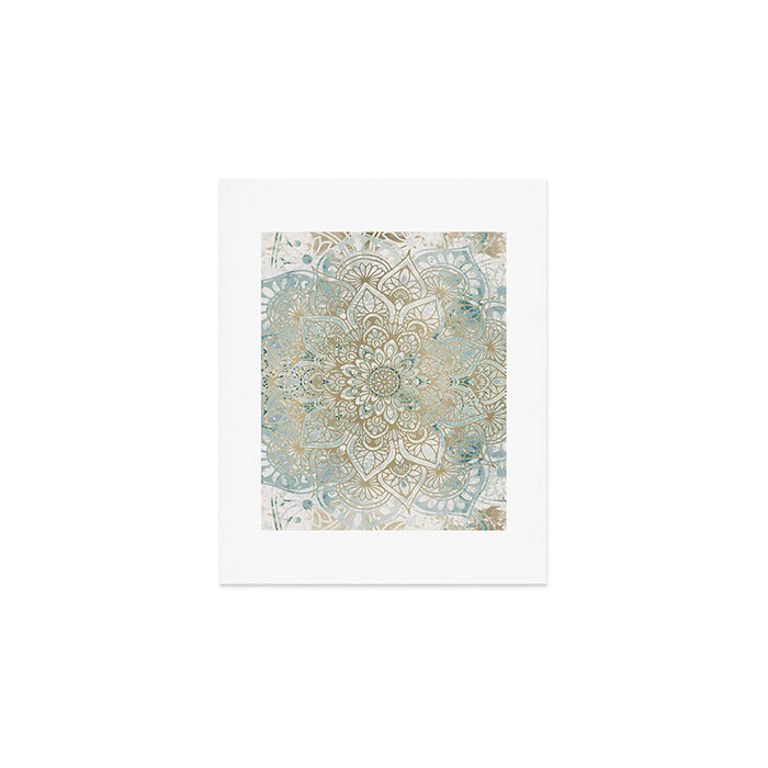Yoga, Mandala, Teal and Gold, Wall Art Boho Art Print Gallery Image 1