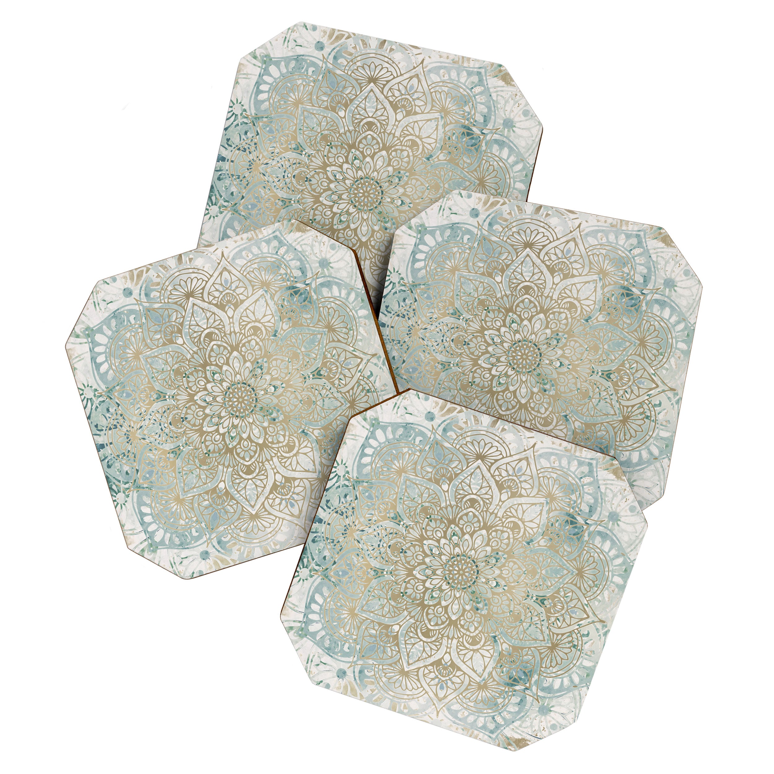 Yoga, Mandala, Teal and Gold, Wall Art Boho Coaster Gallery Image 1