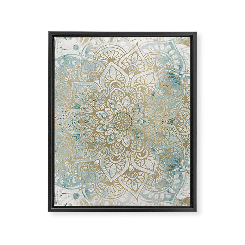 Yoga, Mandala, Teal and Gold, Wall Art Boho Framed Canvas Print Gallery Image 8