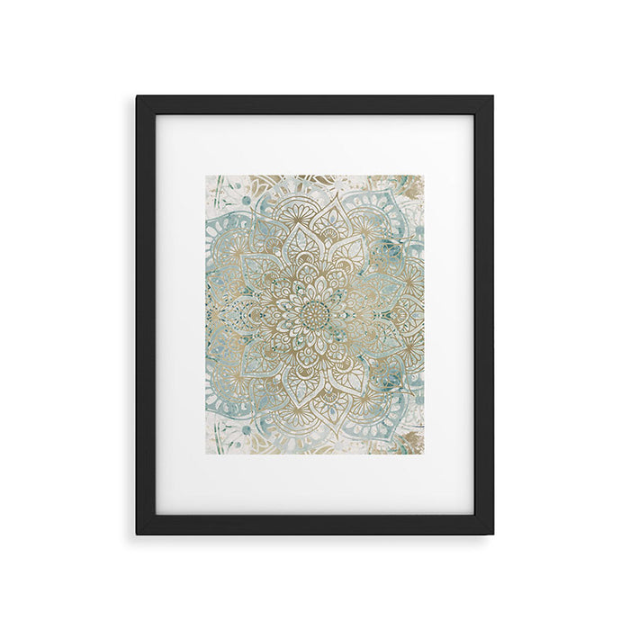 Yoga, Mandala, Teal and Gold, Wall Art Boho Framed Art Print Gallery Image 1