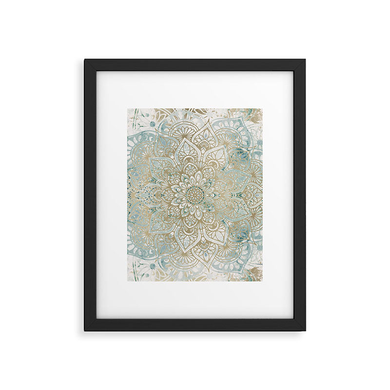 Yoga, Mandala, Teal and Gold, Wall Art Boho Framed Art Print Gallery Image 4