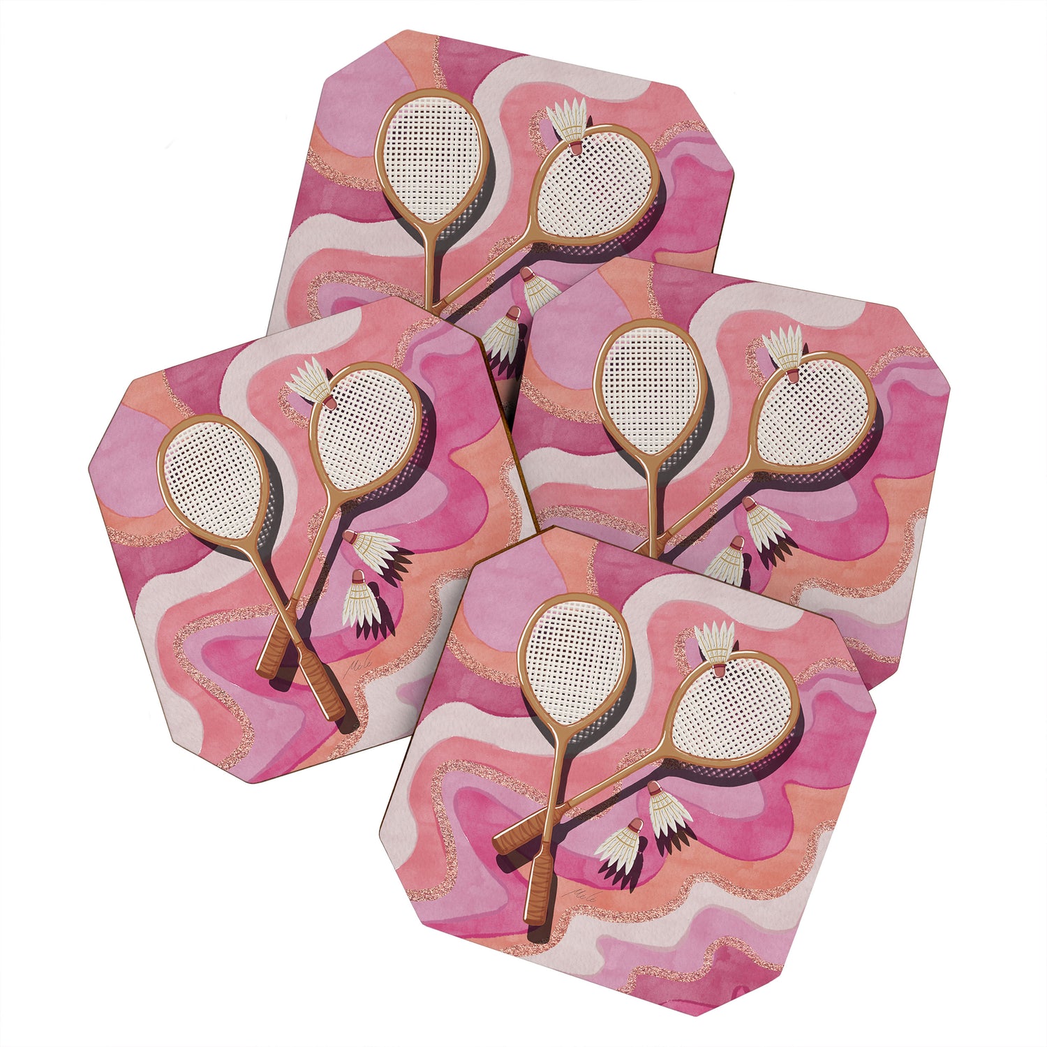Badminton Retro Swirls Coaster Gallery Image 1