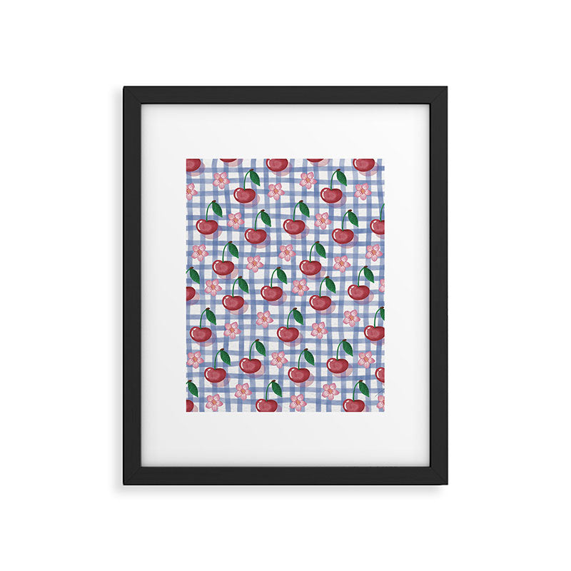 Watercolor Cherry Blossom Picnic Pattern Framed Art Print Gallery Image 6