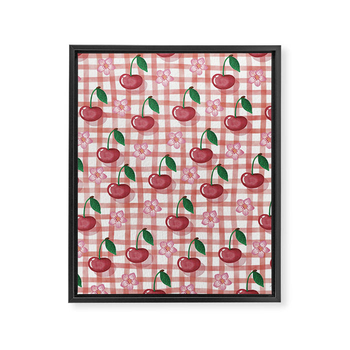 Watercolor Cherry Blossom Picnic Pattern Framed Canvas Print Gallery Image 1