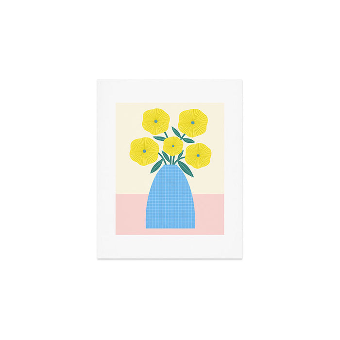 Yellow Flowers in Blue Vase Art Print Gallery Image 1