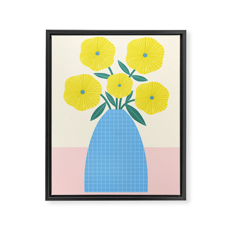 Yellow Flowers in Blue Vase Framed Canvas Print Gallery Image 6