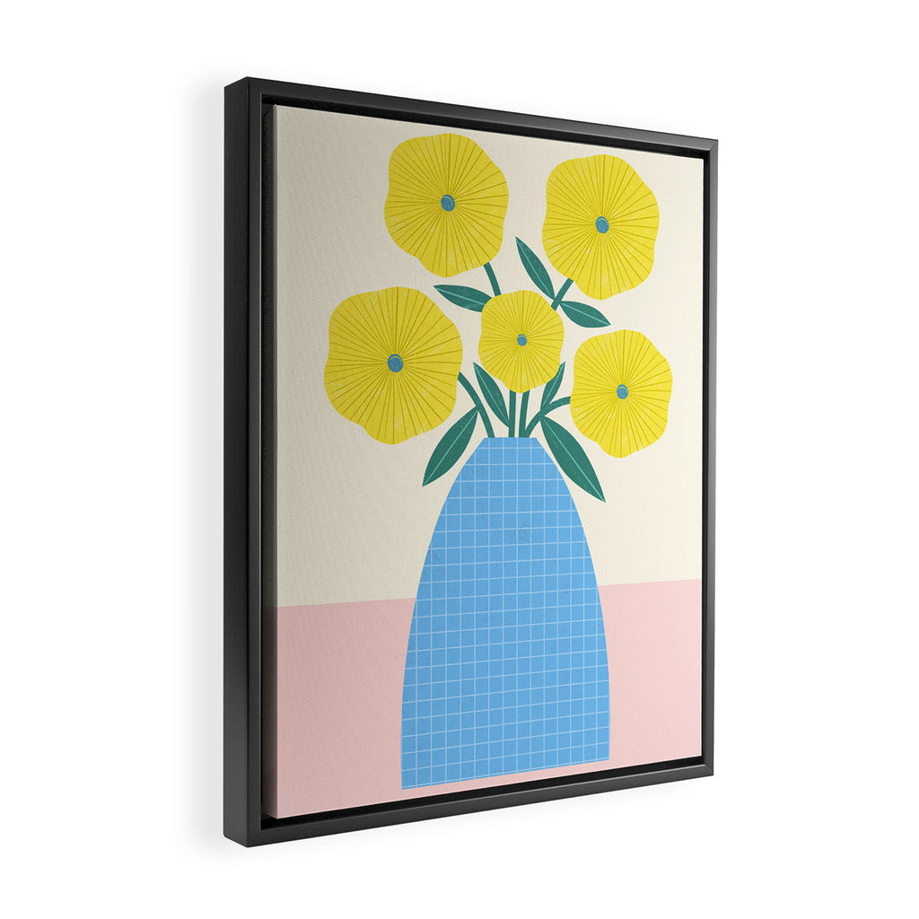Yellow Flowers in Blue Vase Framed Canvas Print Gallery Image 2