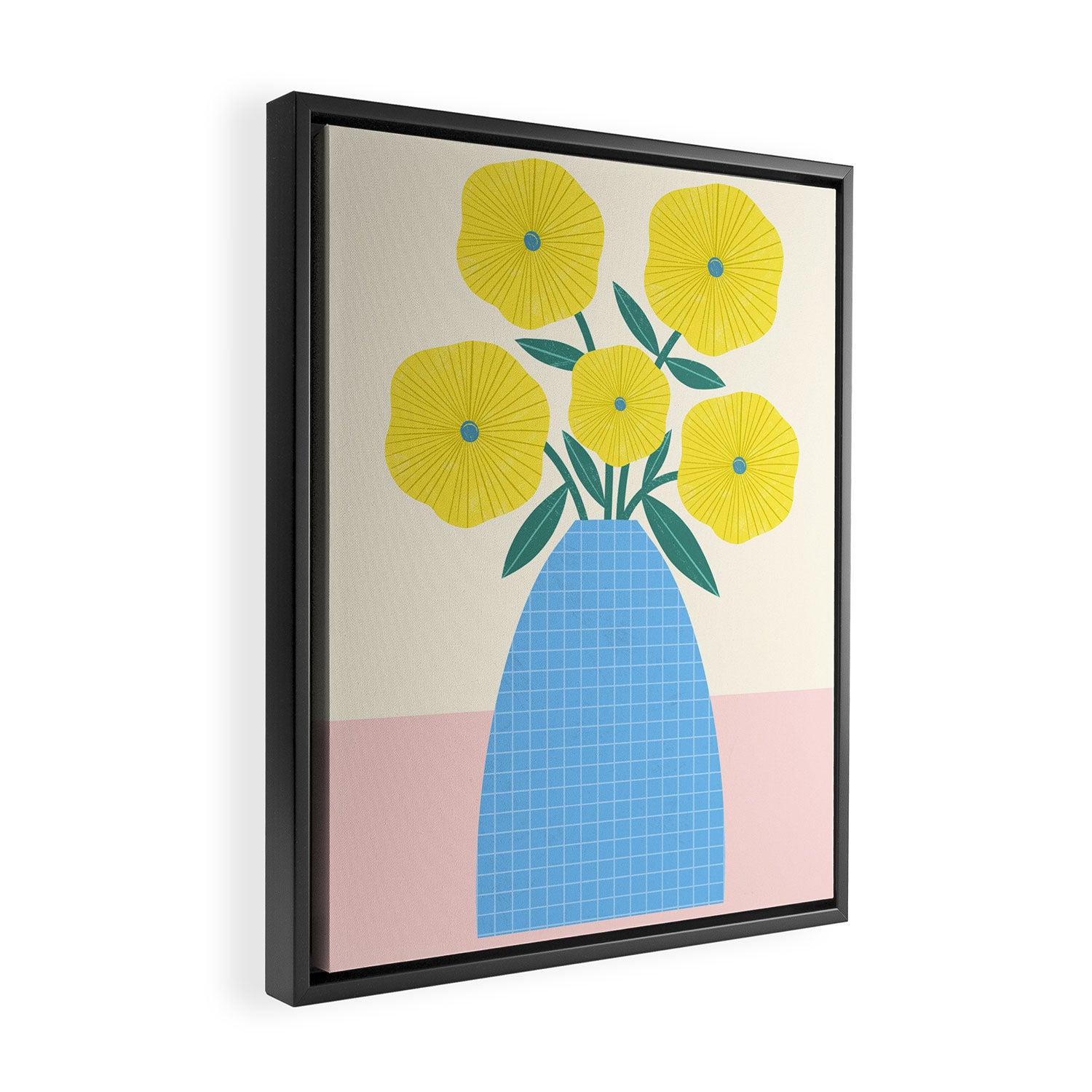 Yellow Flowers in Blue Vase Framed Canvas Print Gallery Image 2
