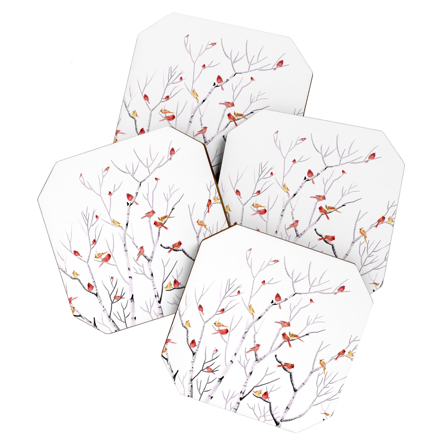 Birch Trees and Cardinal 2  Coaster Gallery Image 1