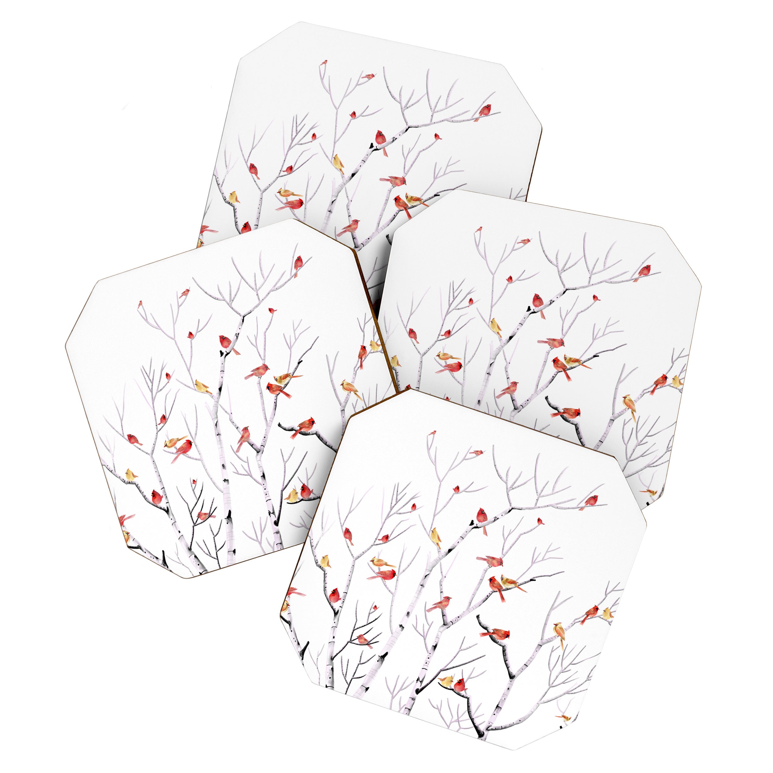 Birch Trees and Cardinal 2  Coaster Gallery Image 1