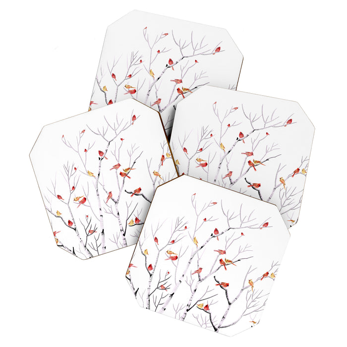 Birch Trees and Cardinal 2  Coaster Gallery Image 1