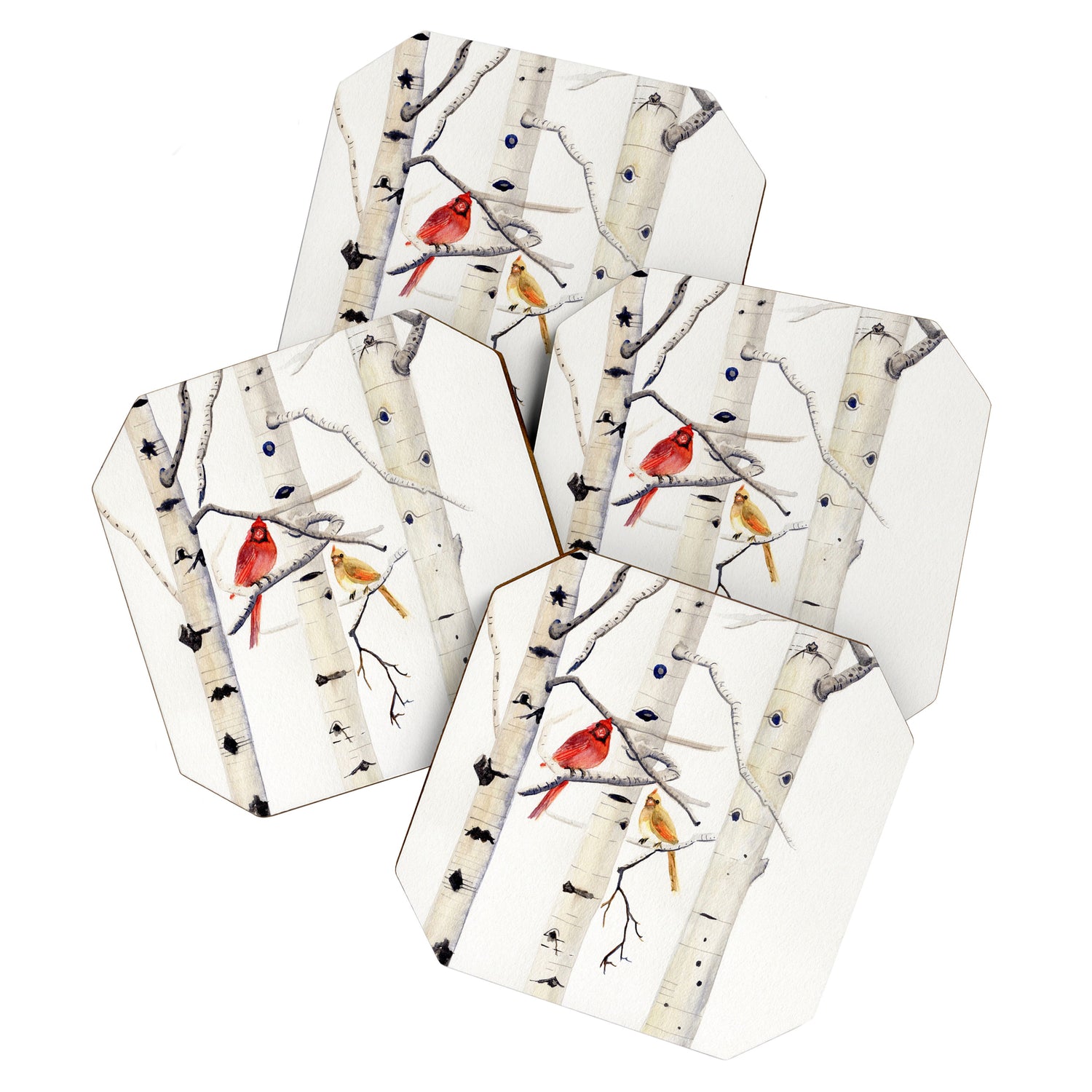 Birch Trees and Cardinal Coaster Gallery Image 1