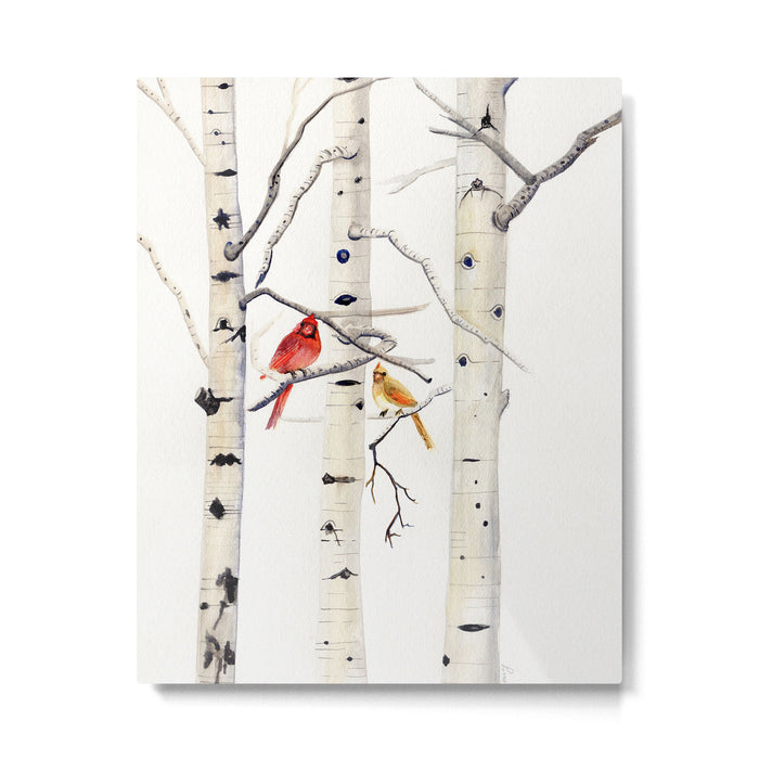 Birch Trees and Cardinal Metal Print Gallery Image 1