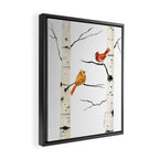 Cardinal Couple in Birch Trees Framed Canvas Print Gallery Image 2