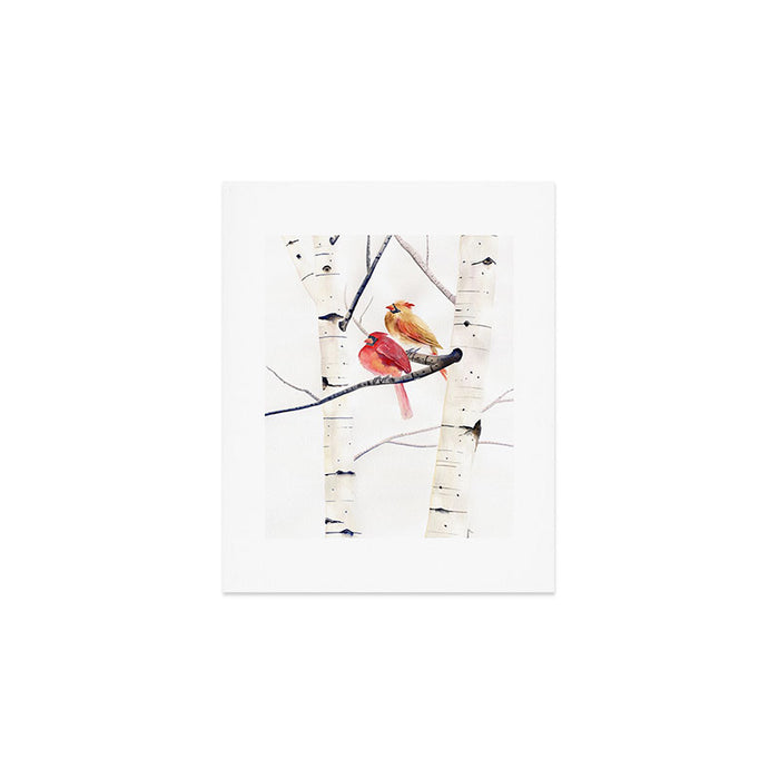 Cardinals and Birch Trees  Art Print Gallery Image 1