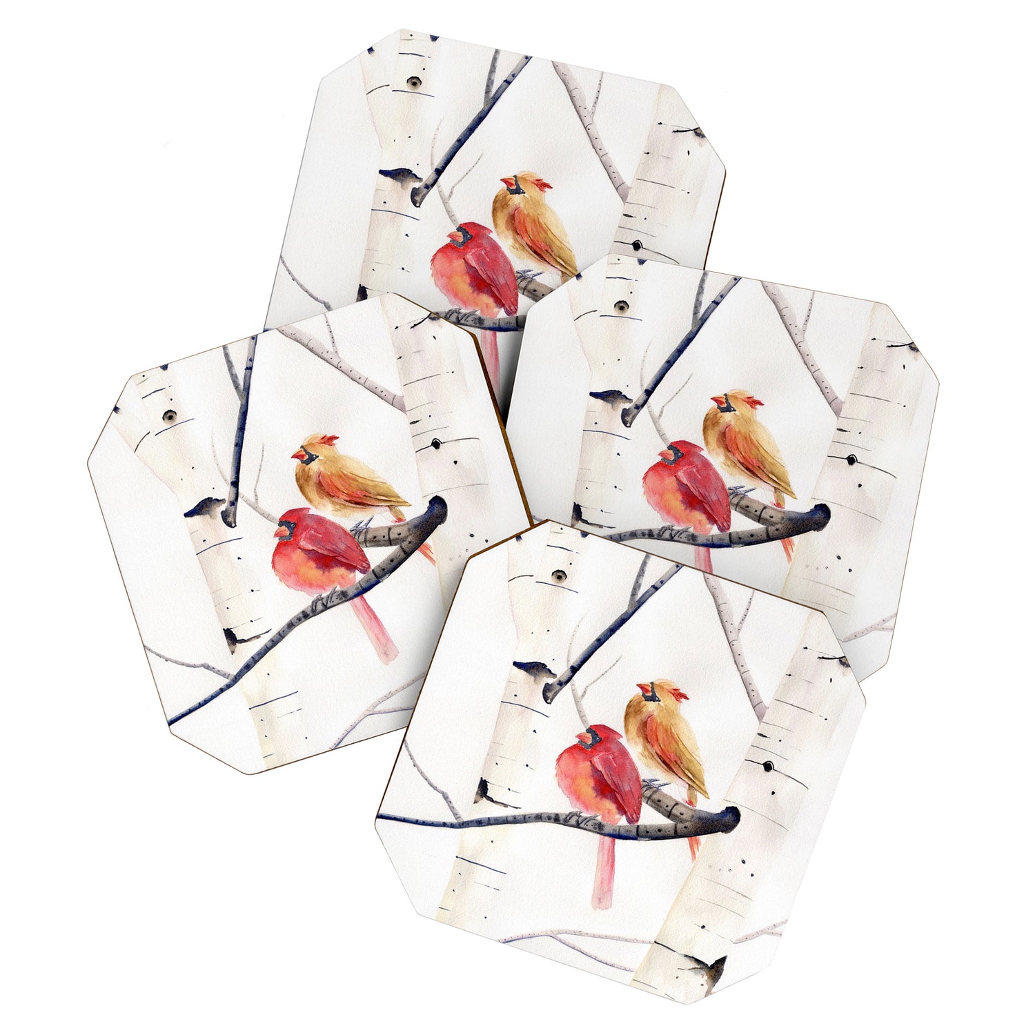 Cardinals and Birch Trees  Coaster Gallery Image 1