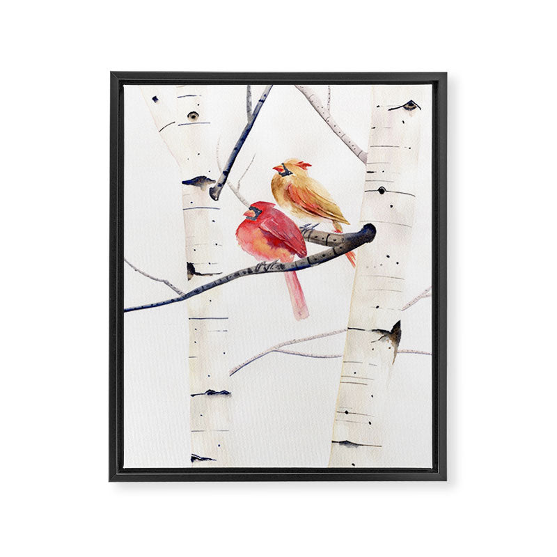 Cardinals and Birch Trees  Framed Canvas Print Gallery Image 8