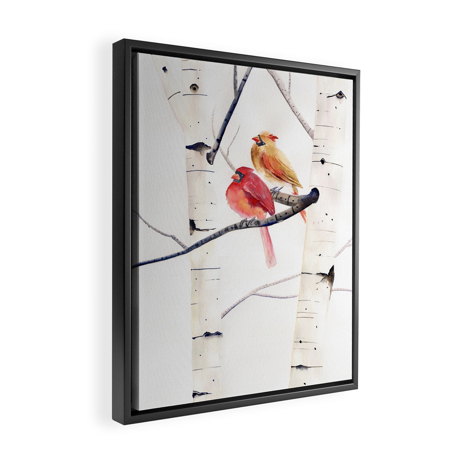Cardinals and Birch Trees  Framed Canvas Print Gallery Image 2