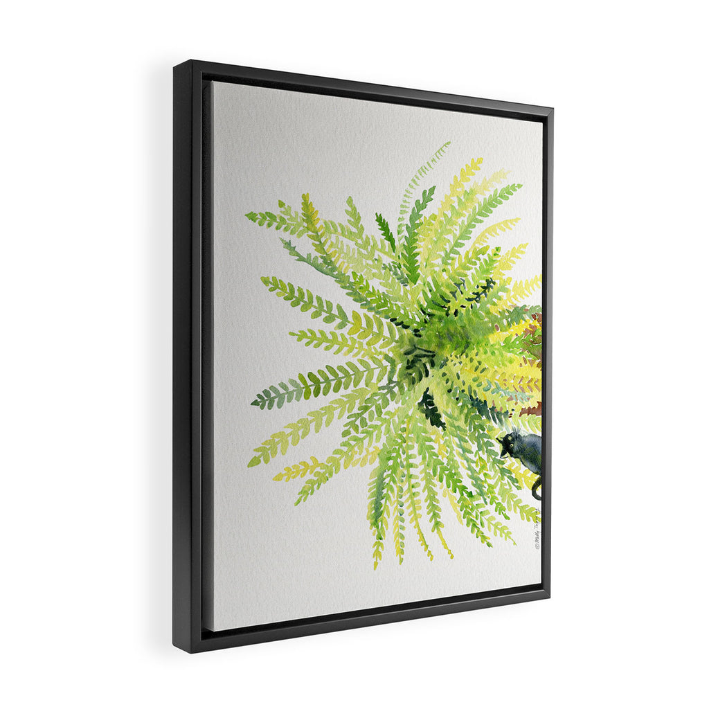 Cat and Fern Framed Canvas Print Gallery Image 2