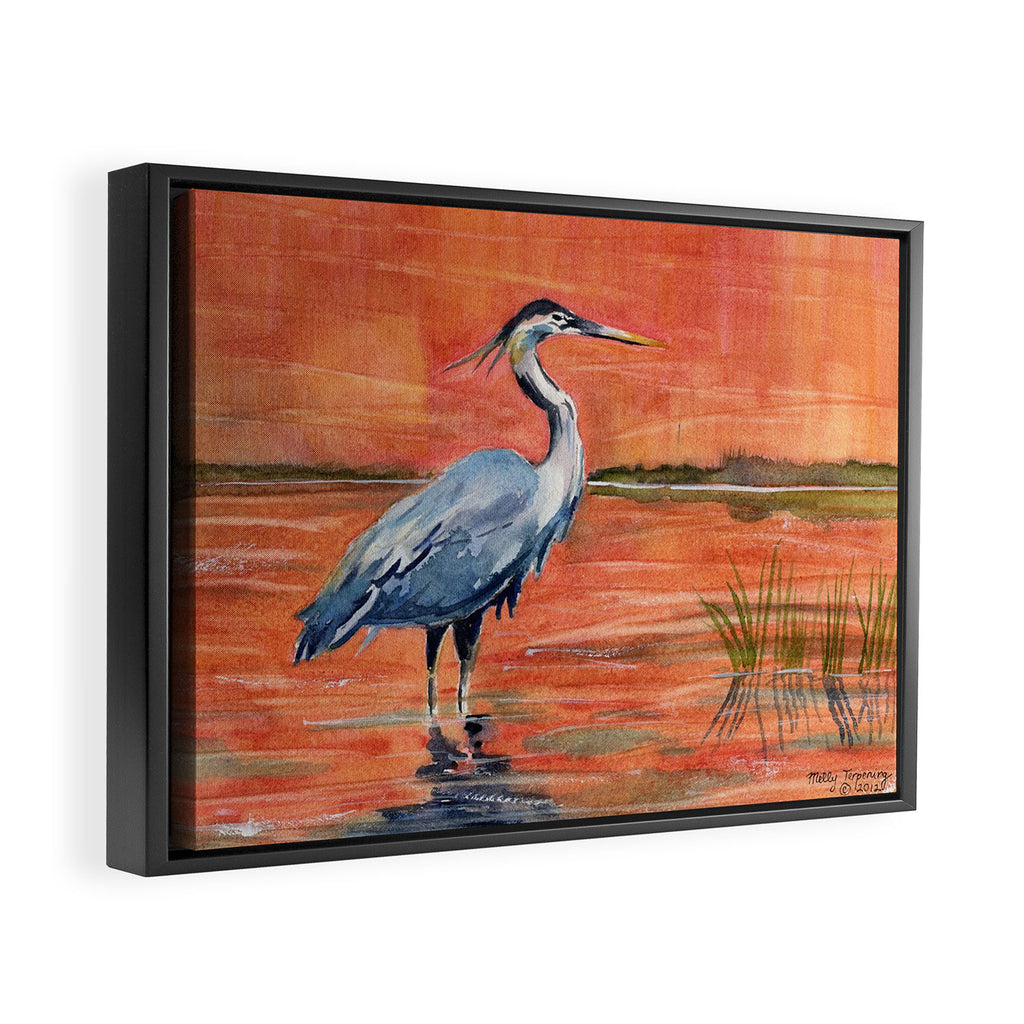 Great Blue Heron in Marsh Framed Canvas Print Gallery Image 6