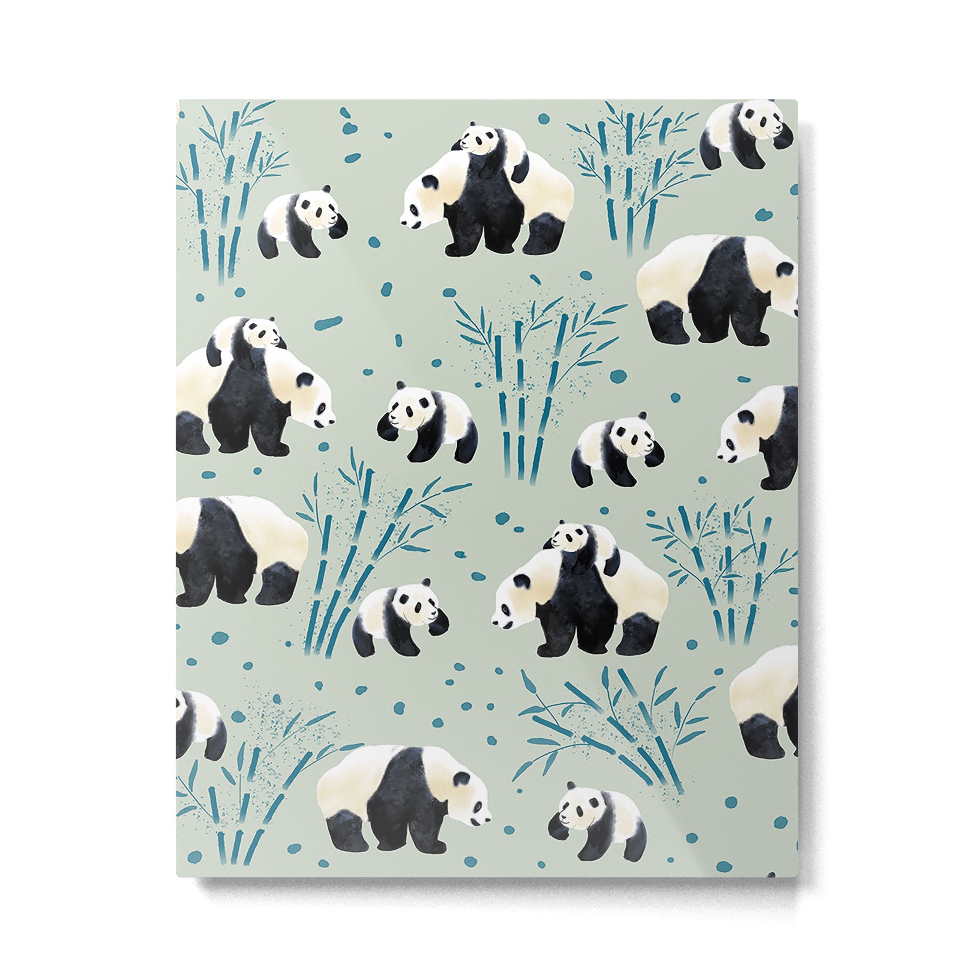 Panda Watercolor Shade of Green  Metal Print Gallery Image 6