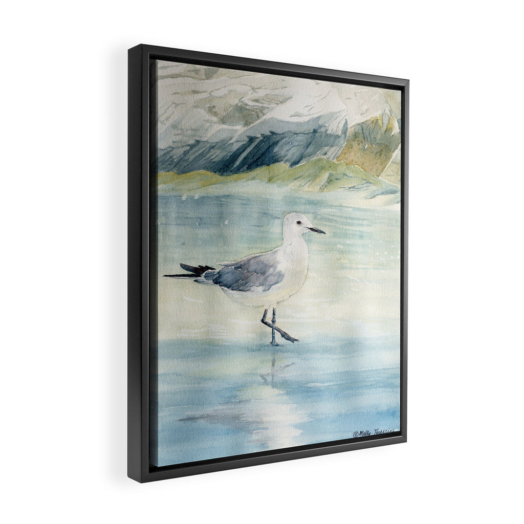 Seagull on the beach Framed Canvas Print Gallery Image 2