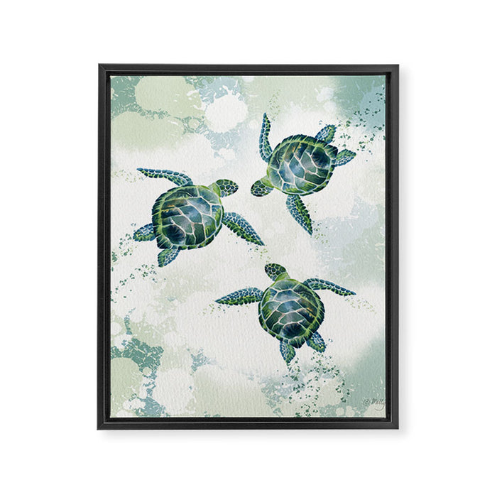 Swimming Together 3 - Sea Turtle  Framed Canvas Print Gallery Image 1